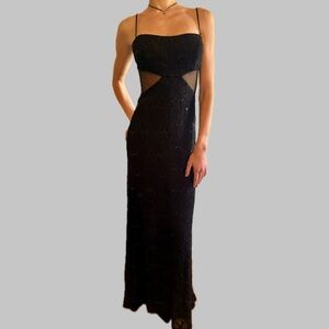 Jump Apparel Black Mesh Cut Out Cocktail Maxi Dress Evening Party Dress size XS